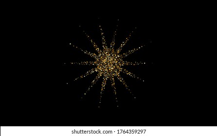 Yellow Sequin Effect Black Background. Modern Dust Invitation. Gold Splash Holiday Pattern. Polka Happy Postcard.