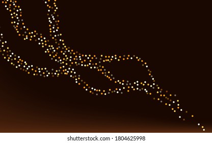 Yellow Sequin Falling Brown Dark Background. Festive Confetti Background. Gold Dust Vector Design. Glow Bridal Card.