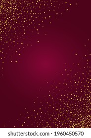 Yellow Sequin Isolated Burgundy Background. Golden Glow Design. Gold Splash Effect Postcard. Rain Abstract Backdrop.