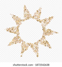 Yellow Sequin Isolated Transparent Background. Falling Splash Design. Bronze Confetti Festive Wallpaper. Dust Shiny Card.