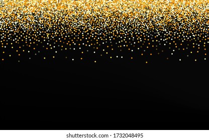 Fondo Negro De Lujo De La Secuencia Amarilla. Textura de espuma de novia. Ilustración De La Caída Del Brillo Oro. Patrón de vacaciones de círculo.