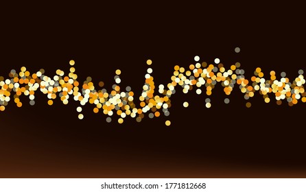 Gelbe Sequenz, transparenter brauner dunkler Hintergrund. Glamour Splash Tapete. Goldener heller Hintergrund. Runde glänzende Karte.