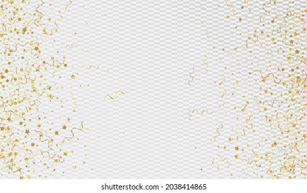 Fondo Transparente Del Vector Abstracto Serpentino Amarillo. Rama Estrella del Aniversario. Invitación aislada de Confetti. Afiche Volador de Oro.
