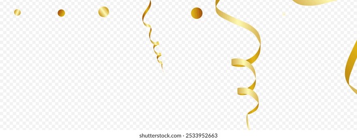 Yellow Serpentine Celebrate Vector Panoramic Transparent Background. Isolated Ribbon Invitation. Spiral Anniversary Template. Gold Happy Illustration.