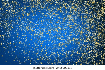 Vector De Decoración Serpentina Amarillo Fondo Azul. Diseño de cinta de opciones festivas. Ilustración De Confetti Swirl. Planta Gold Happy.