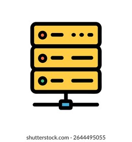 Yellow server rack with flashing lights. Icon symbol illustration