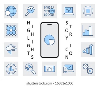 Yellow Set Data Analysis Related Technology Vector Line Icons. Contains such Icons as Charts, Search, Graphs, Traffic Analysis, Big Data and more. Editable Stroke. 32x32 Pixel Perfect