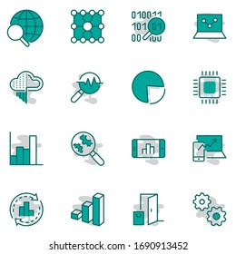 Yellow Set Data Analysis Related Technology Vector Line Icons. Contains such Icons as Charts, Search, Graphs, Traffic Analysis, Big Data and more. Editable Stroke. 32x32 Pixel Perfect