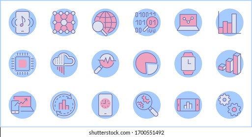 Iconos de línea de vectores relacionados con el análisis de datos de conjunto amarillo. Contiene iconos como Gráficos, Búsqueda, Gráficos, Análisis de Tráfico, Big Data y más. Trazo editable. Perfecto para 32 x 32 píxeles