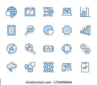 Yellow Set Data Analysis Related Technology Vector Line Icons. Contains such Icons as Charts, Search, Graphs, Traffic Analysis, Big Data and more. Editable Stroke. 32x32 Pixel Perfect