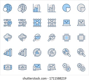 Yellow Set Data Analysis Related Technology Vector Line Icons. Contains such Icons as Charts, Search, Graphs, Traffic Analysis, Big Data and more. Editable Stroke. 32x32 Pixel Perfect