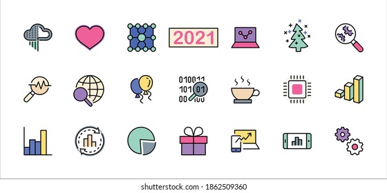Yellow Set Data Analysis Related Technology Vector Line Icons. Contains such Icons as Charts, Search, Graphs, Traffic Analysis, Big Data and more. Editable Stroke.