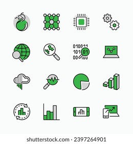 Yellow Set Data Analysis Related Technology Vector Line Icons. Contains such Icons as Charts, Search, Graphs, Traffic Analysis, Big Data and more. Editable Stroke. 32x32 Pixel Perfect