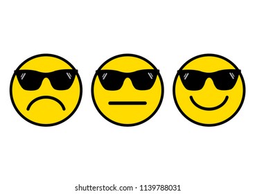 Yellow set of face icons with different mood. Vector illustration