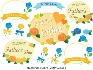 Yellow set of frames with blue and yellow roses and ribbons for Father's Day title