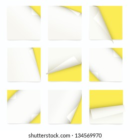 yellow set of note paper with curled corner