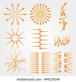 Yellow Set pointer in the form of arrows isolated on white background with gradient effect and light flares. Vector illustration EPS 10, design elements for brochure layout or button website