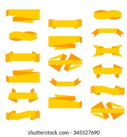 Yellow Set of Ribbons and Labels in Vector. 