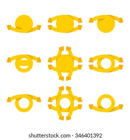 Yellow Set of Ribbons and Labels in Vector. 