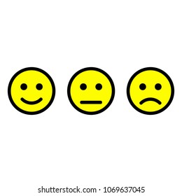 Yellow set of smileys. Smileys emoticons icon positive, neutral and negative, different mood. Vector illustration