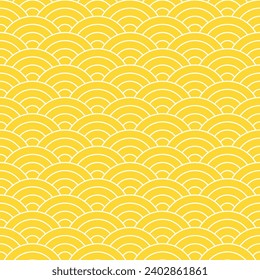 Yellow shade of Japanese wave pattern background. Japanese seamless pattern vector. Waves background illustration. for clothing, wrapping paper, backdrop, background, gift card.