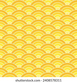 Yellow shade of Japanese wave pattern background. Japanese seamless pattern vector. Waves background illustration. for clothing, wrapping paper, backdrop, background, gift card.