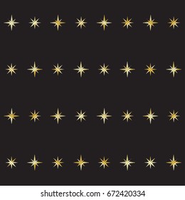 Yellow shade stars with machine embroidery texture on grey background, stitch effect seamless vector pattern. Illustration with embroidered star sparkles. Cosmic abstract graphic design.