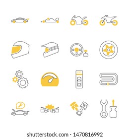 Yellow shadow design icon set of racing video game and esport concept.