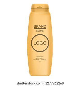 Yellow shampoo bottle icon. Realistic illustration of yellow shampoo bottle vector icon for web design