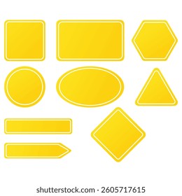 Yellow shape set. Vibrant geometric forms. Smooth color outline. Vector blank collection.