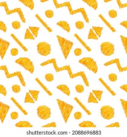 Yellow shapes ethnic seamless pattern. Icat abstract geometric vector illustration.
