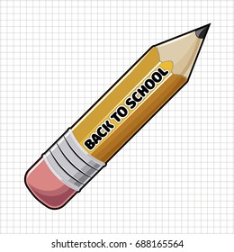 Yellow sharp wooden pencil and text Back to School.