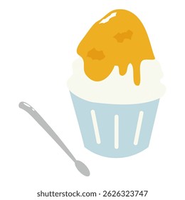 Yellow Shaved Ice with Lemon or Mango Syrup in Glass Bowl
