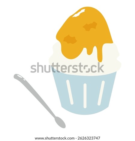 Yellow Shaved Ice with Lemon or Mango Syrup in Glass Bowl
