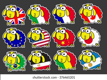 yellow sheep cartoon design in flag symbol concept