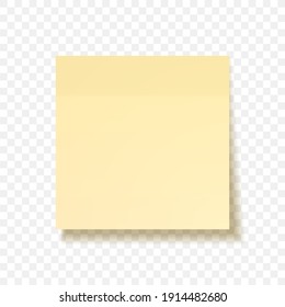 Yellow sheet of note papers with shadow, ready for your message. Realistic. Isolated on transparent background. Vector illustration.