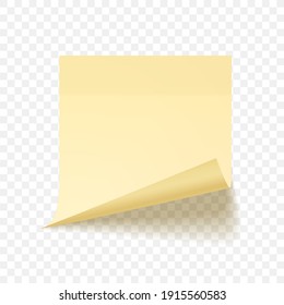Yellow sheet of note papers with shadow, ready for your message. Realistic. Isolated on transparent background. Vector illustration.
