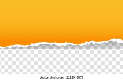Yellow sheet of torn paper on transparent background