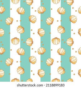 yellow shell illustration Seamless pattern on green background design wallpaper.