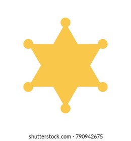 Yellow sheriff star on white background. Vector illustration. Sheriff star in flat design