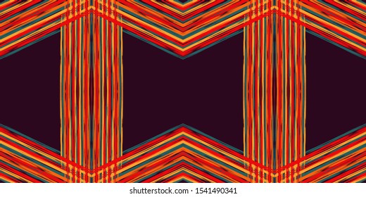 Yellow Shibori Geometry Seamless Pattern. Blue Rhombus Turkish Vector Motif. Stripes Geometric Motif. Turkish Stripes Vector Vector Print. Stripes.
