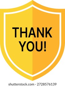 Escudo amarillo con el texto negro que dice gracias y un signo de exclamación