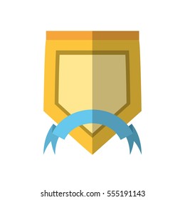 yellow shield with blue ribbon label shadow vector illustration eps 10