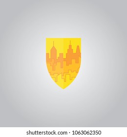 yellow shield building, city and construction logo with light and shadow. can use for city and real estate logo. can use for business object design.