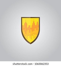 yellow shield building, city and construction logo with light shadow and outline. can use for city and real estate logo. can use for business object design.
