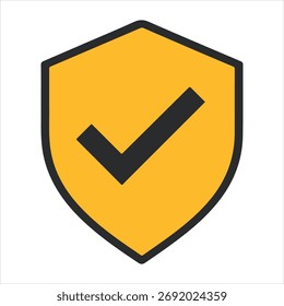Um ícone de escudo amarelo com uma marca de seleção preta, simbolizando segurança, proteção e verificação.