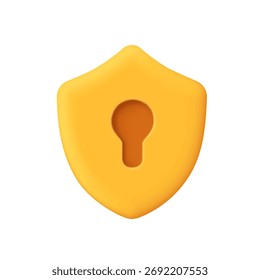 Yellow shield with a keyhole. Security, privacy protection, safe access, cyber security, antivirus and data safety concept. 3d vector icon. Cartoon minimal style.