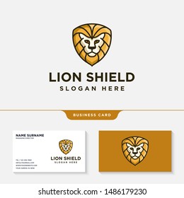 yellow shield lion logo design with business card template vector illustration