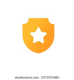 Yellow shield with star icon. Protection of rating and quality of product and services with evaluation of consumers and positive vector reviews