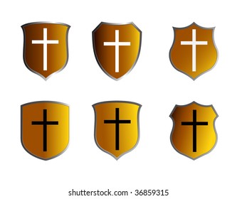 yellow shields with cross
